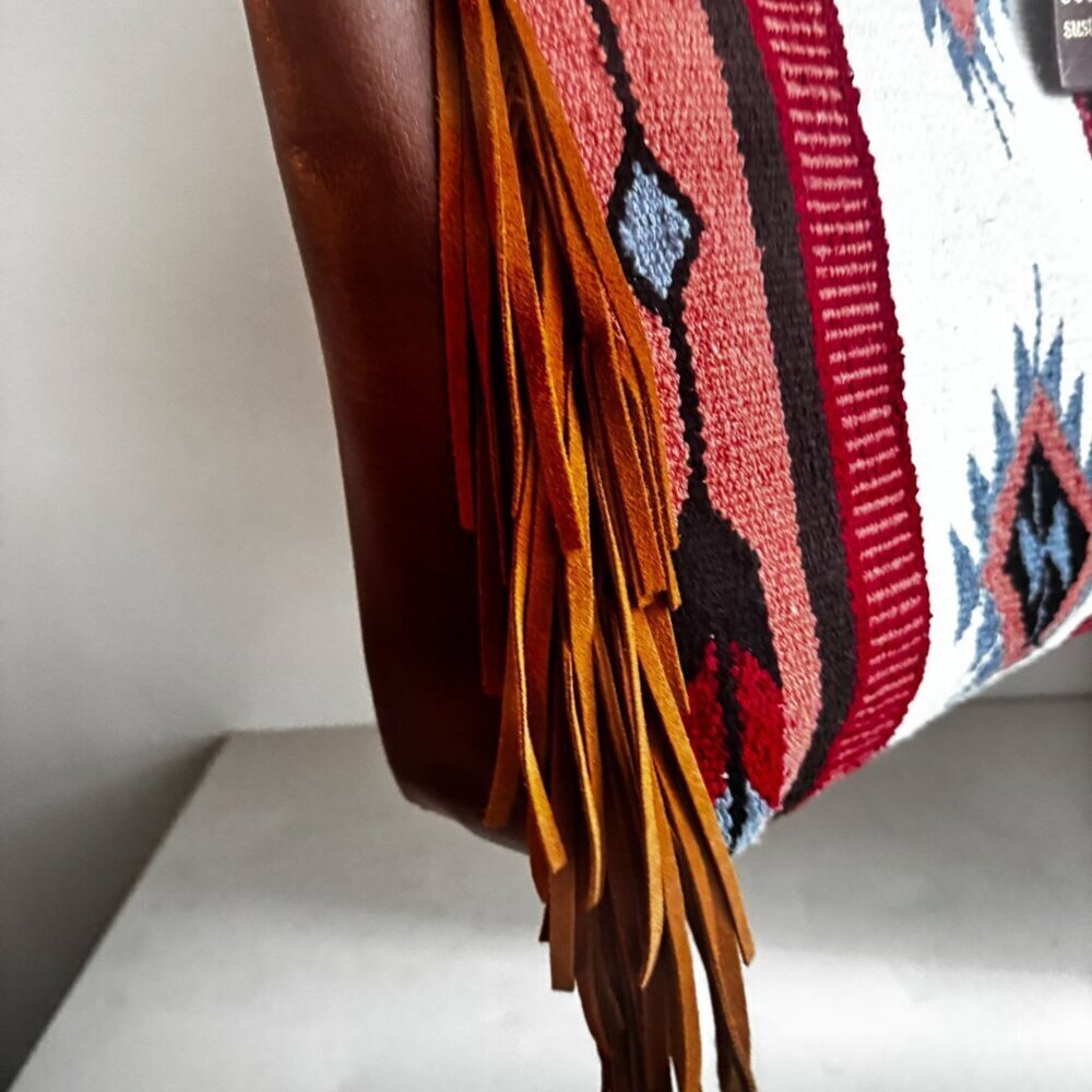 Ecotorie Jackson Tote Cognac Southwestern Print Canvas leather Fringe - Picture 3 of 8